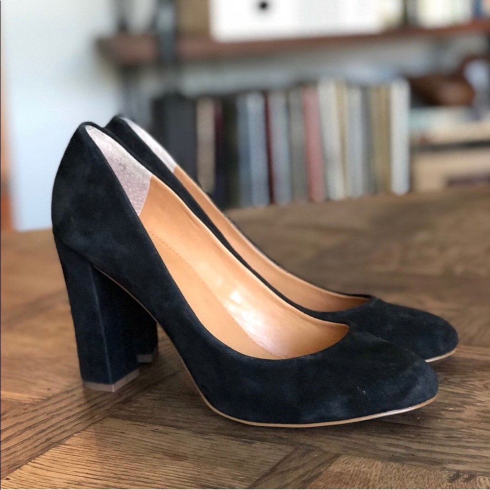 J Crew Etta Black Suede Block Heel Pump